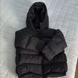 Zara Black Puffer Jacket with Quilted Design and High Collar